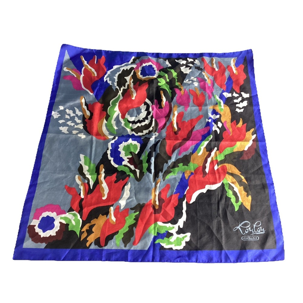 Vintage Cacharel Lou Lou Scarf Large 23" x 23" Italian Polyester Abstract Floral